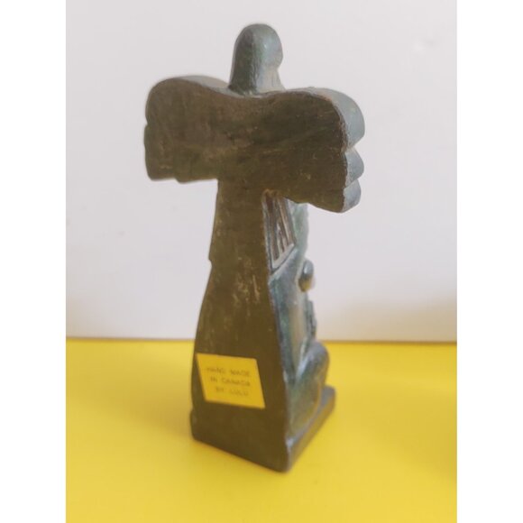 Hand Carved Soapstone Totem Pole Eagle, Wolf, Salmon 4 5/8" tall by LuLu Canada - Picture 4 of 8